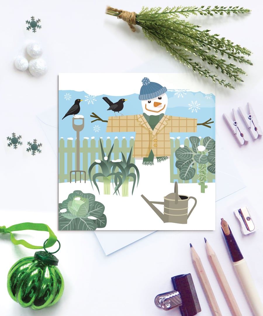 Winter Allotment Snowman Christmas Card - sustainable, recyclable