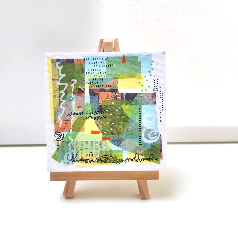 Small Abstract Art Painting Collage, Original work on canvas 