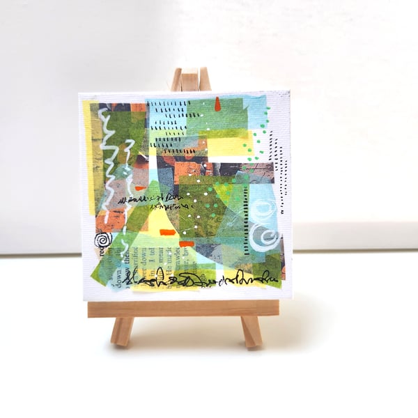 Small Abstract Art Painting Collage, Original work on canvas 