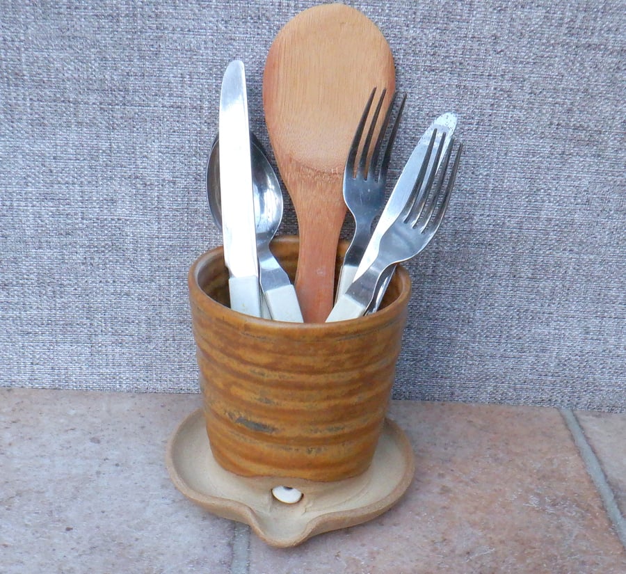 Cutlery utensil drainer toothbrush holder stoneware pottery hand thrown ceramic