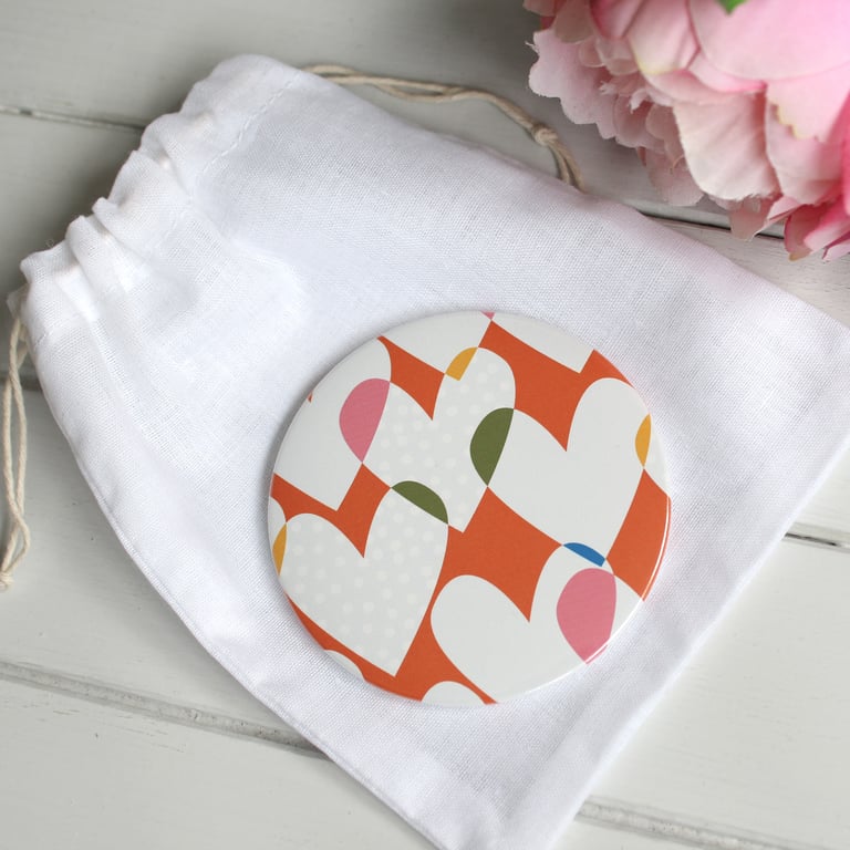 Orange Hearts Pocket Mirror