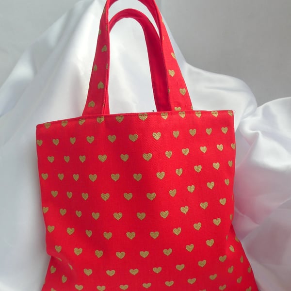 Red and gold heart tote bag