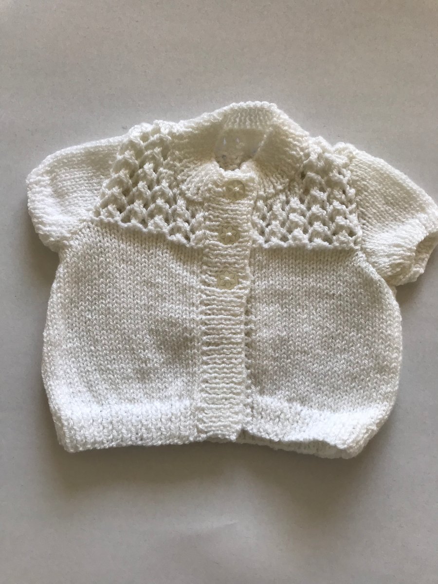 Hand knitted baby short sleeved cardigan