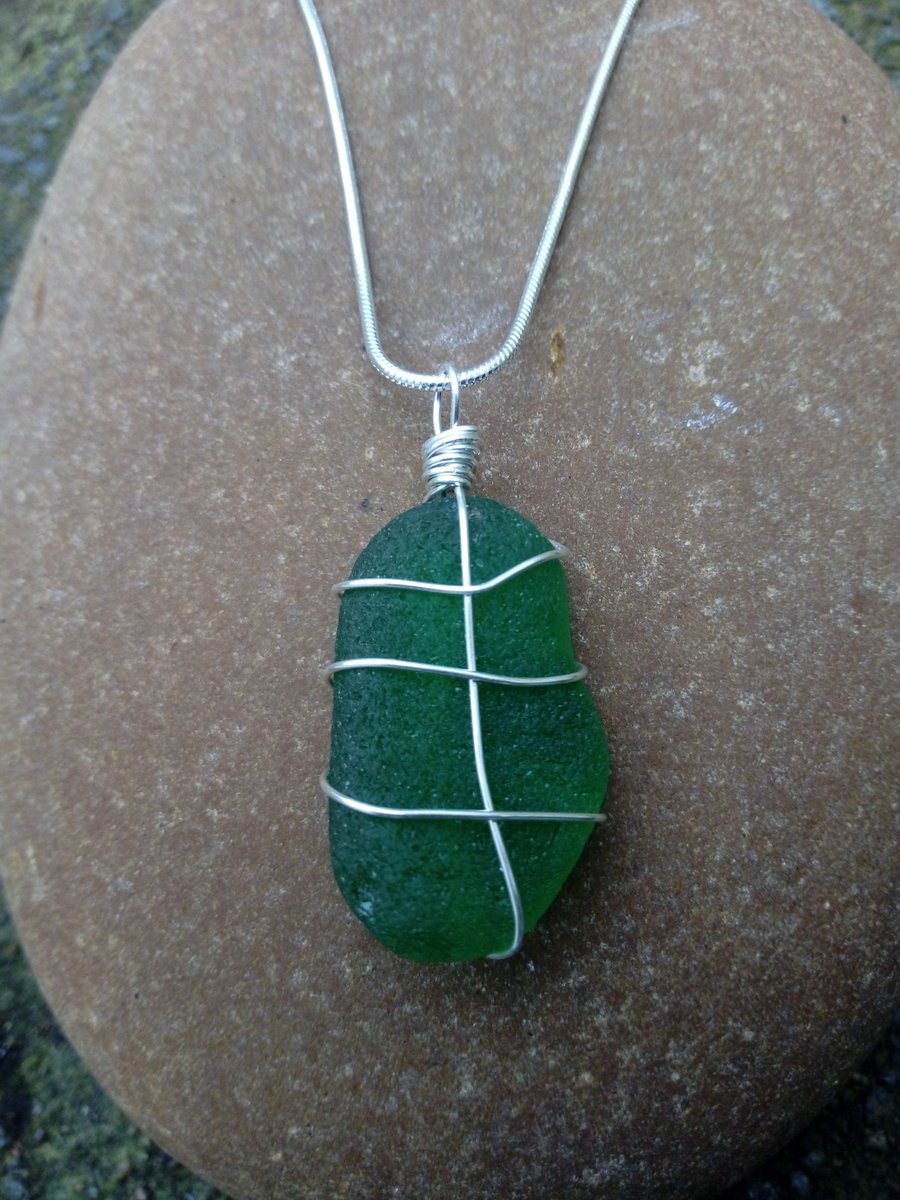 Seaglass Pendant on Silver plated chain