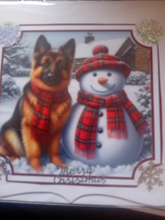 Dog and Snowman handmade Christmas card 
