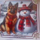 Dog and Snowman handmade Christmas card 