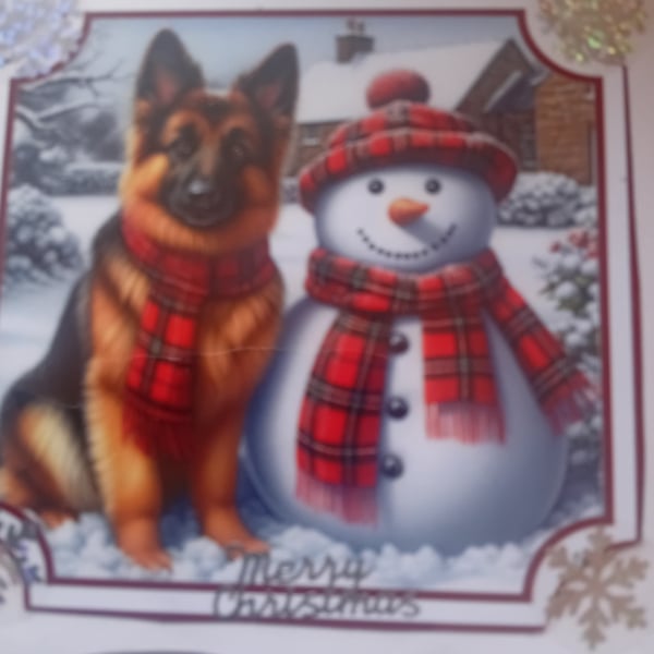 Dog and Snowman handmade Christmas card 