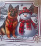 Dog and Snowman handmade Christmas card 