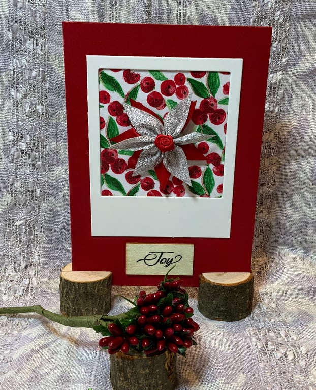Poinsettia Frabric Flower Christmas Card