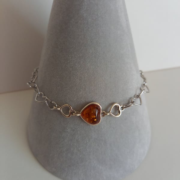 Amber Heart Bracelet. Bespoke, Sterling Silver, Love, Friendship, Gift, Handmade