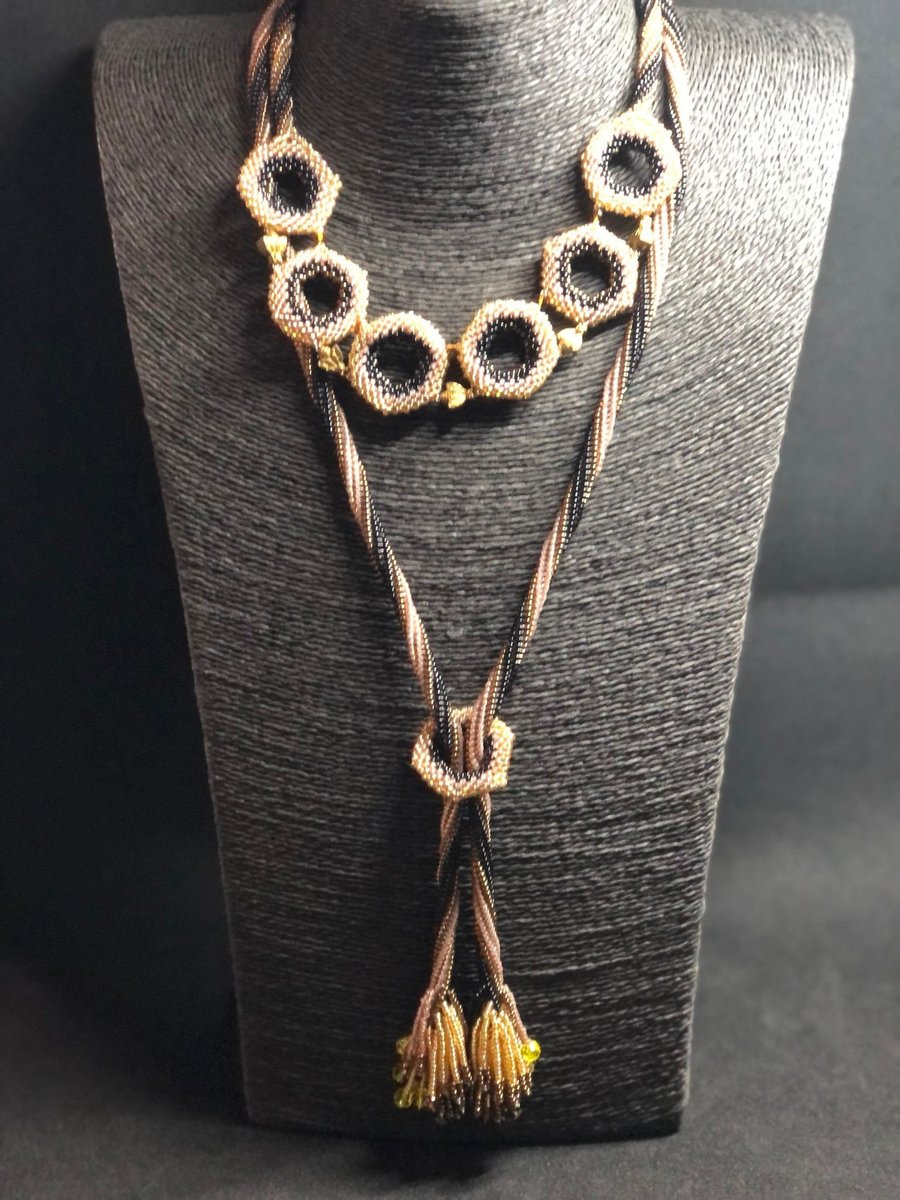 Honey Bee Double Necklace, glass seed beads, handmade