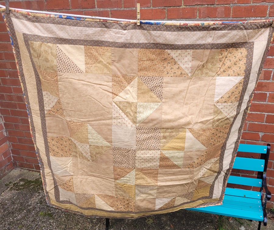 Homemade Brown Patchwork quilt 43" square