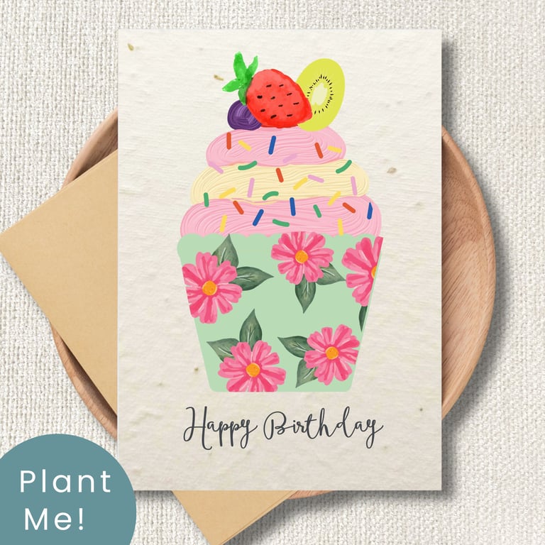Plantable Cupcake Birthday Card, Wildflower Seed Paper