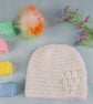 White Crochet Newborn Baby Hat with Rainbow Faux Fur Pom, 0-3 Months - Image 6