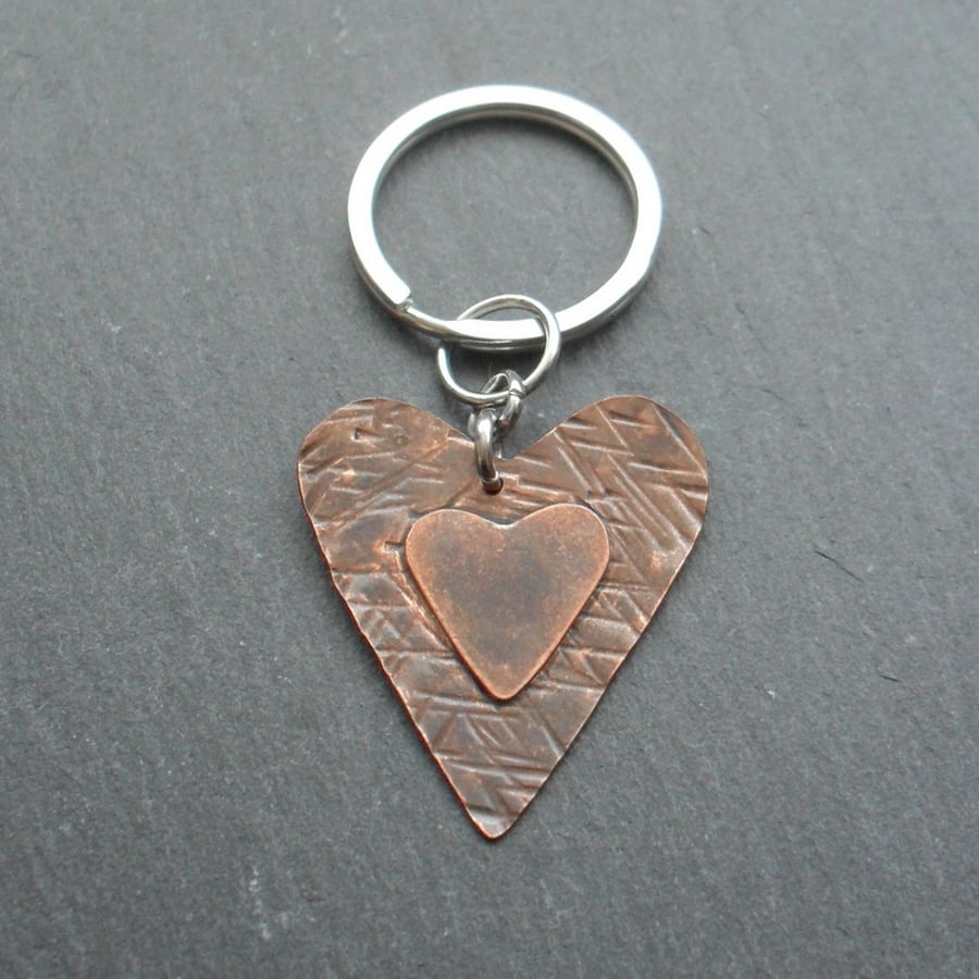 Vintage Heart Copper Keyring 