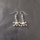 Silver skull and crossbones charm dangle earrings 