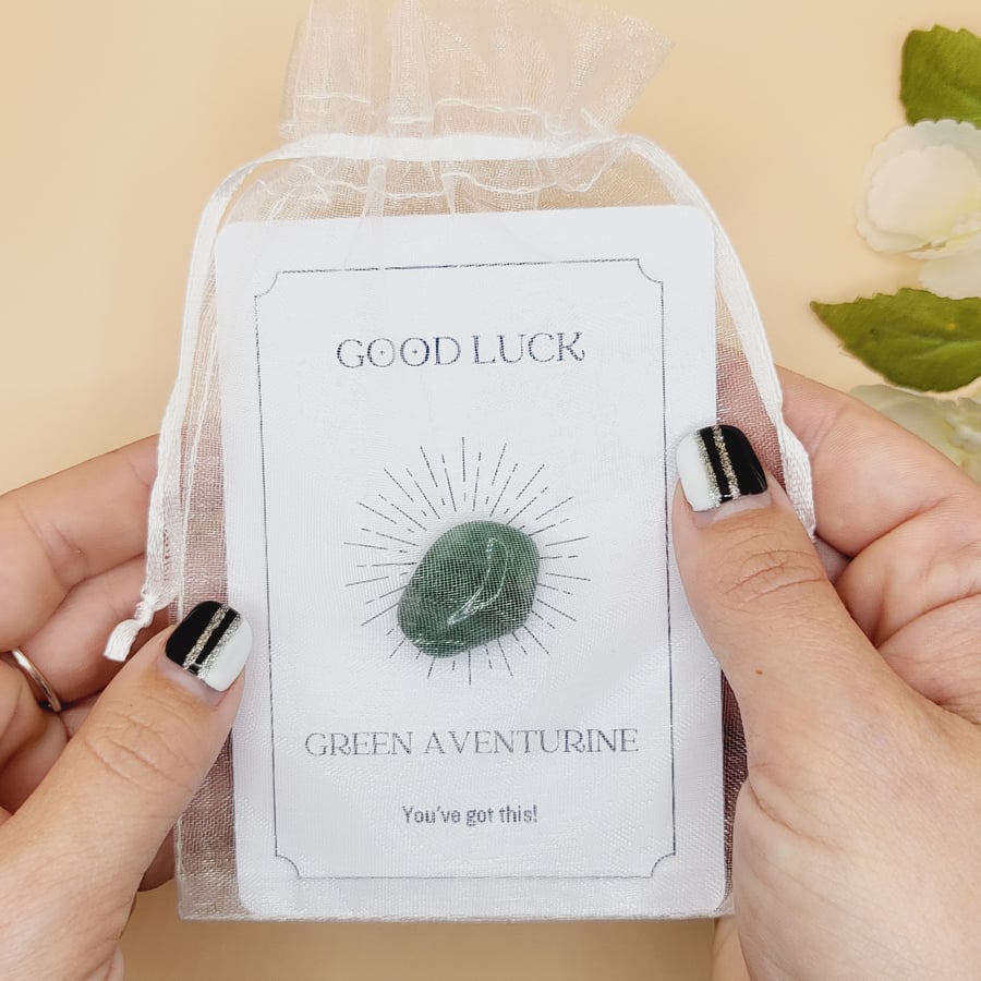 Good Luck Crystal Affirmation Card Green Aventurine Tumble Stone Pocket Stone In