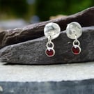 Sterling Silver Garnet DANGLE Stud Earrings, Handmade Urban Jewellery 