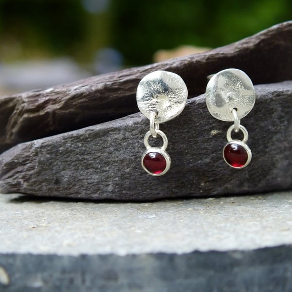 Sterling Silver Garnet Drop Stud Earrings, Handmade Urban WEDDING