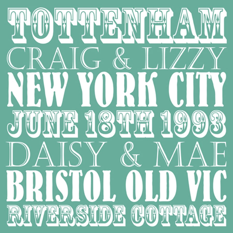 "Our History in Words" personalised 8"x8" canvas