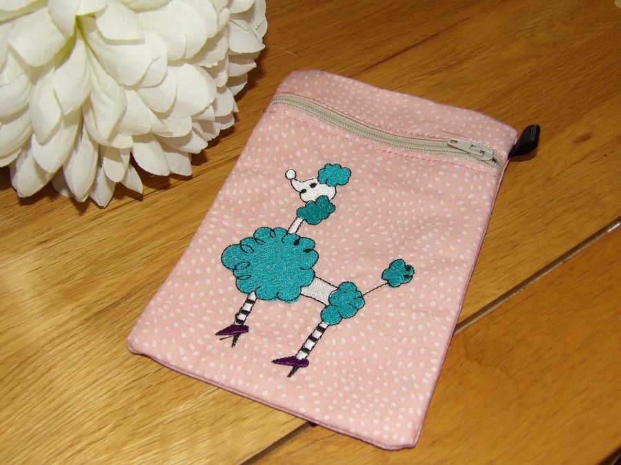Poodle Diva zipped pouch embroidery blue 