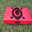 Gothic Skull Black Rose Jewellery Box, Handmade Neon Pink Wooden Keepsake Box