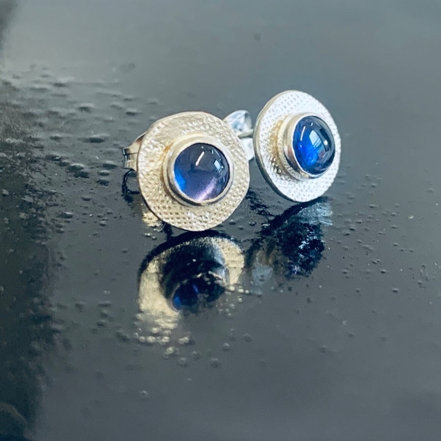 STERLING SILVER Iolite stud earrings, Handmade Urban Jewellery