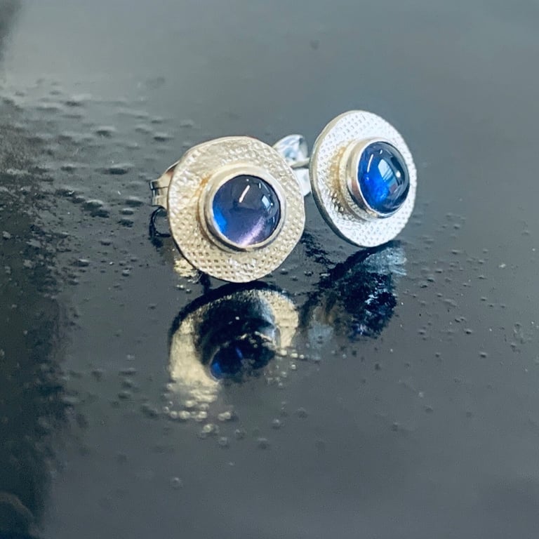 STERLING SILVER Iolite stud earrings, Handmade Urban Jewellery
