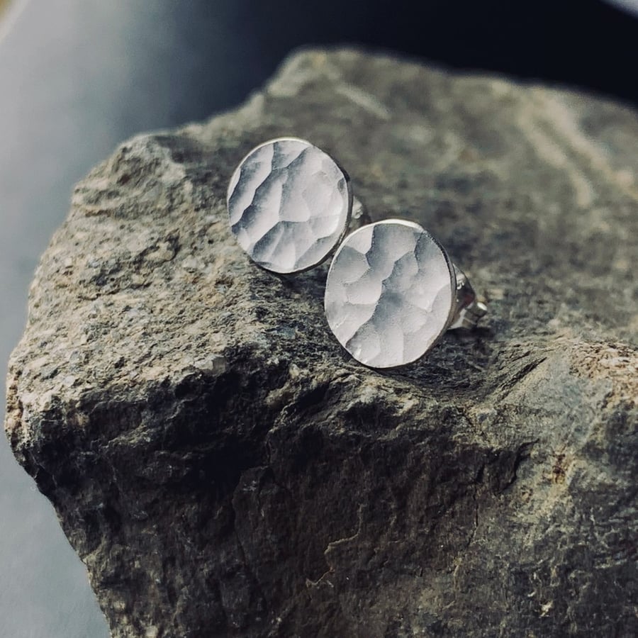 Recycled Handmade Sterling silver disc stud earrings, stud earrings