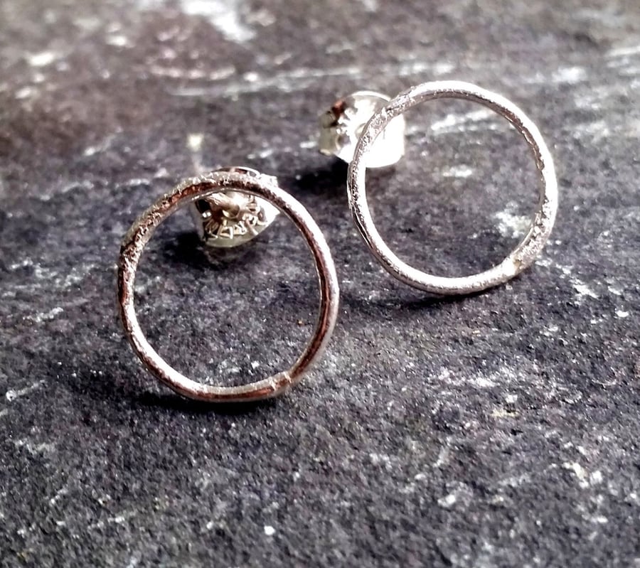 HOOP STUD EARRINGS Handmade Recycled Sterling Silver Hoop Stud Earrings