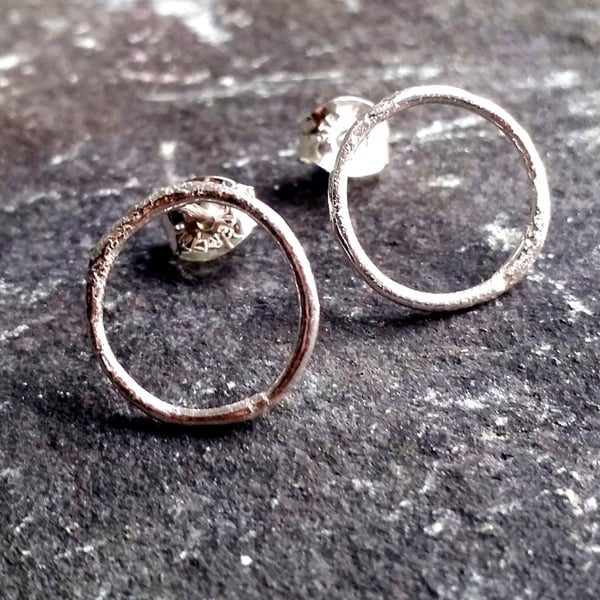 Recycled Sterling Silver Hoop Stud Earrings, Handmade Silver stud earrings