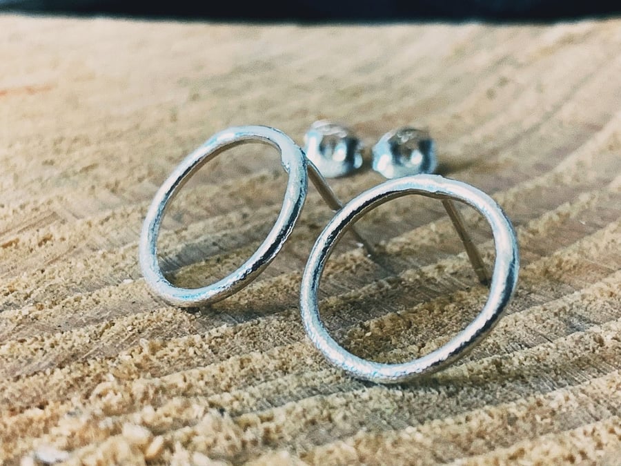 Recycled Sterling Silver Hoop Stud Earrings, Handmade Silver stud earrings