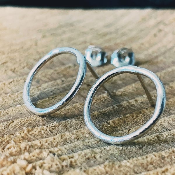 Recycled Sterling Silver Hoop Stud Earrings, Silver stud earrings