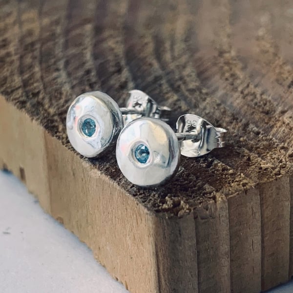 Recycled Silver earrings, silver stud earrings,pebble stud earrings 