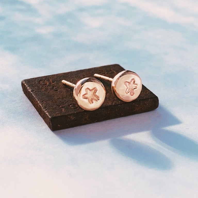 GOLD Solid 9 carat gold earrings Star Stud Earrings, Handmade Urban Jewellery