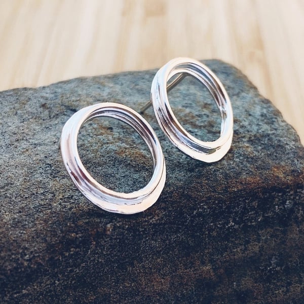 Sterling Silver Stud Hoop Earrings, Handmade,Urban Design Jewellery