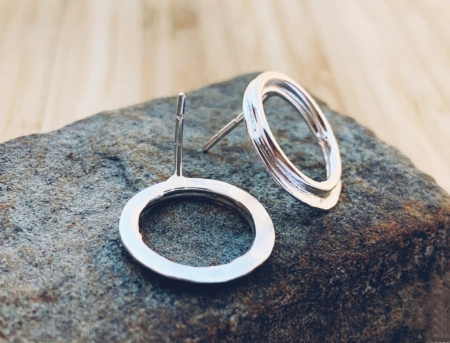 SILVER Stud Hoop Earrings, Handmade,Urban Design Jewellery