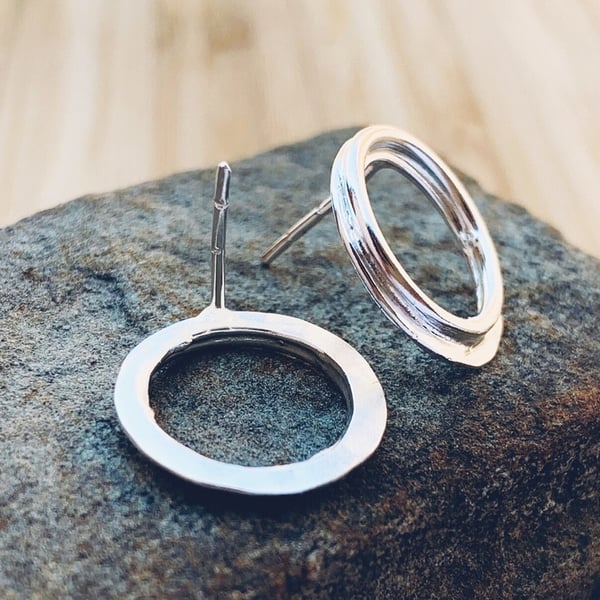 SILVER Stud Hoop Earrings, Handmade,Urban Design Jewellery