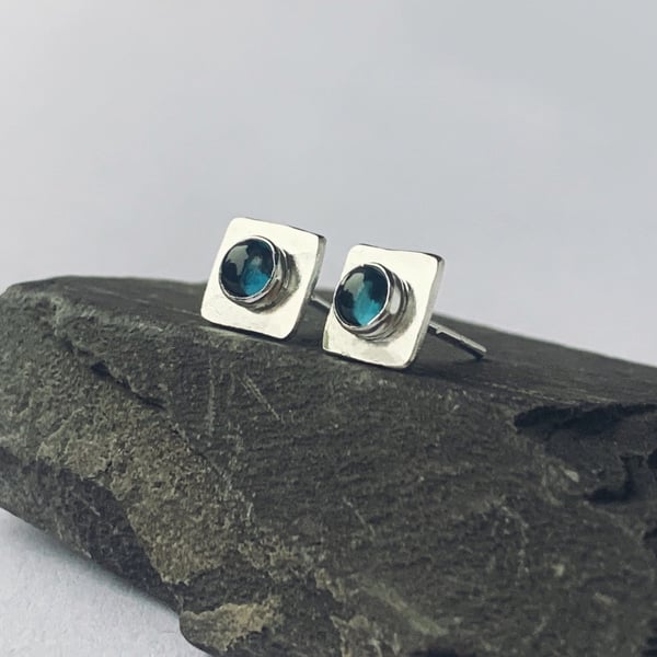 Sterling Silver Topaz STUD Earrings, Handmade Urban Jewellery