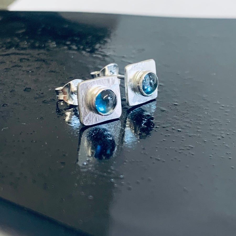 Recycled Sterling Silver Topaz Stud Earrings