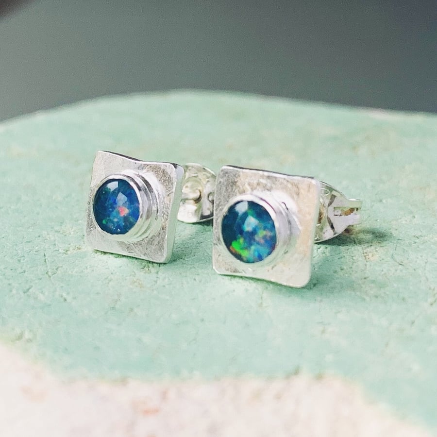 Recycled Sterling Silver Opal Stud Earrings