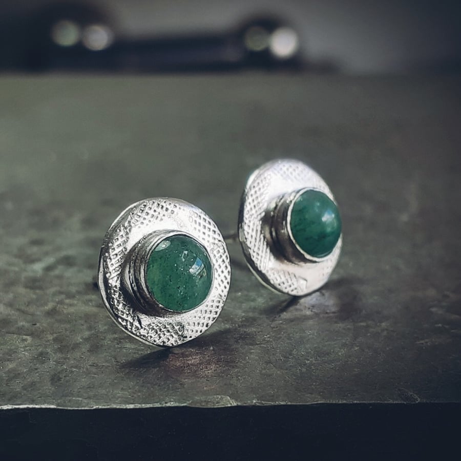STUD EARRINGS Aventurine Silver Earrings Handmade Urban Design Jewellery