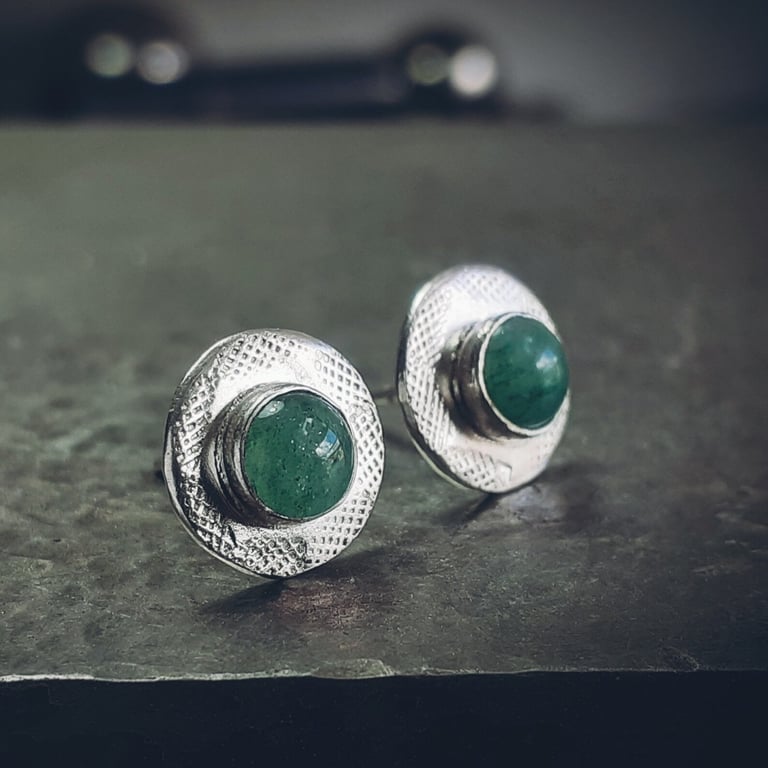 STUD EARRINGS Aventurine Silver Earrings Handmade Urban Design Jewellery