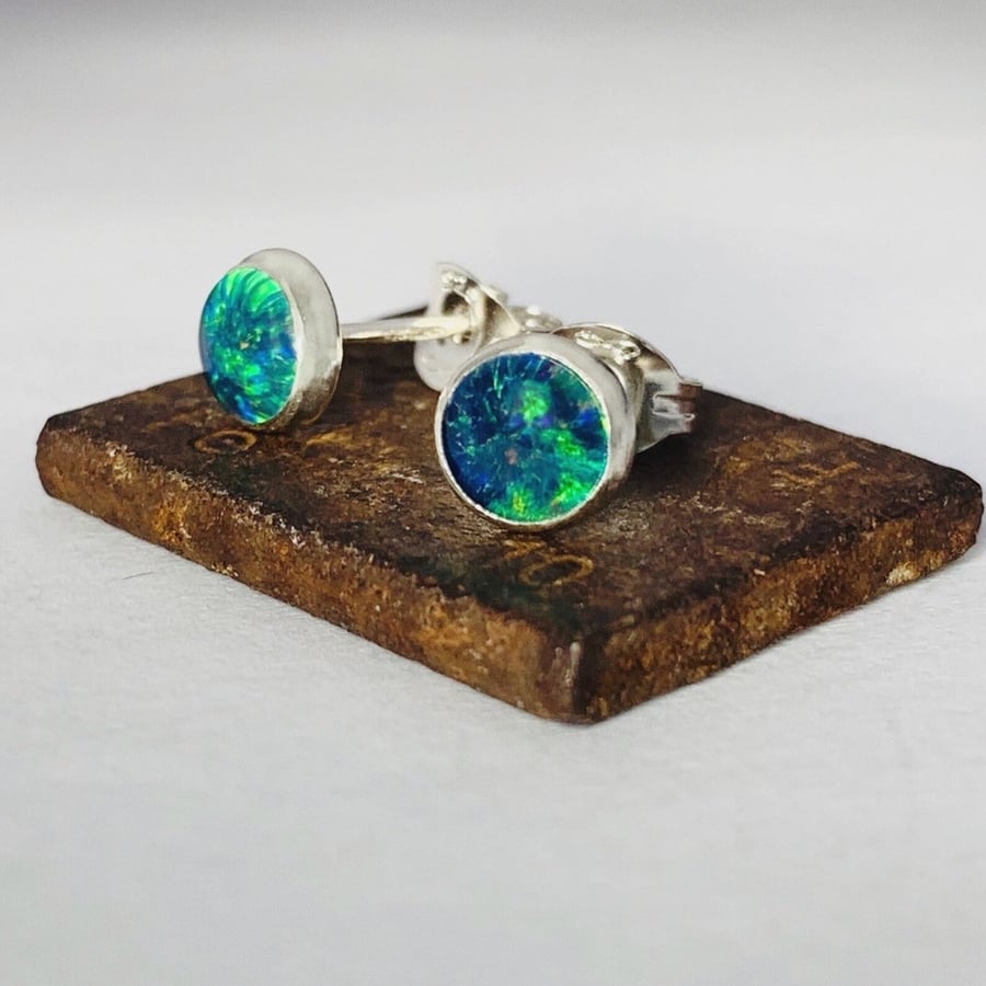 HANDMADE Sterling Silver Opal  Stud Earrings Classic stud earrings 