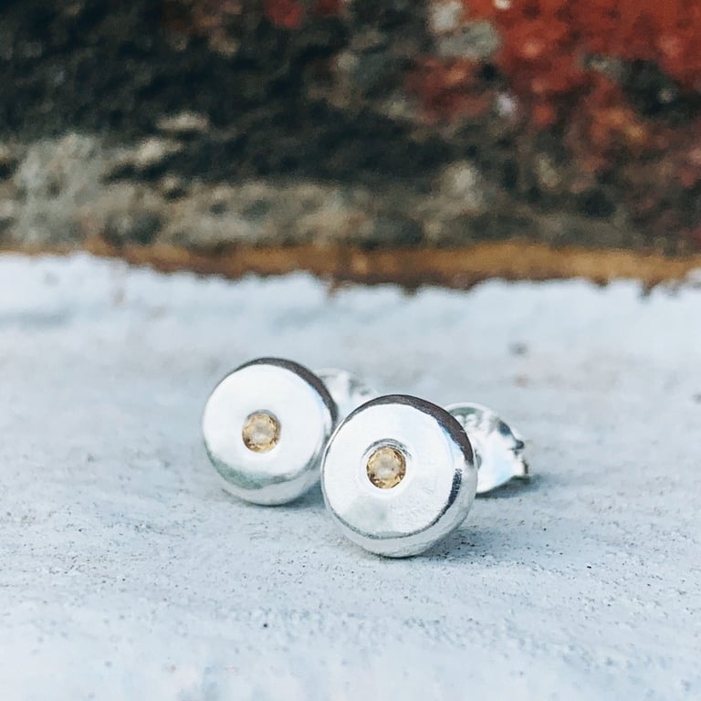 STUD EARRINGS Citrine pebble stud earrings, Handmade Urban Jewellery
