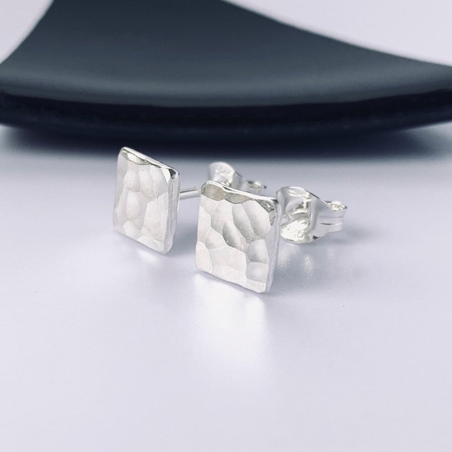 Sterling silver HANDMADE square stud earrings, earrings RECYCLED silver earrings