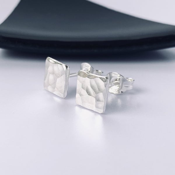 Sterling silver square stud earrings, Stud earrings RECYCLED silver earrings