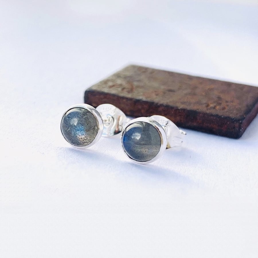 Sterling Silver Labradorite stud earrings, studs Sterling Silver
