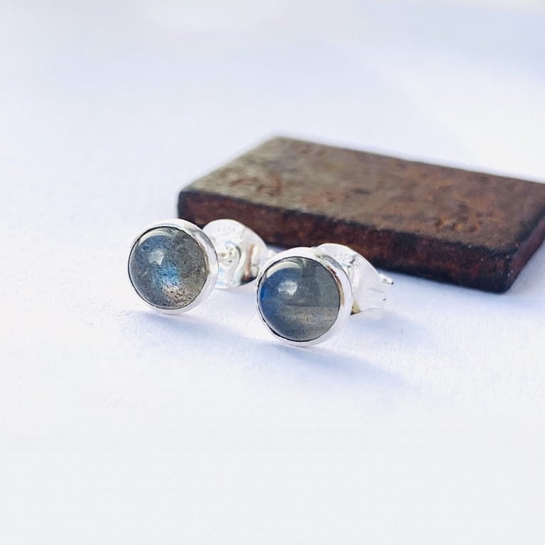 Sterling Silver Labradorite stud earrings, studs Sterling Silver