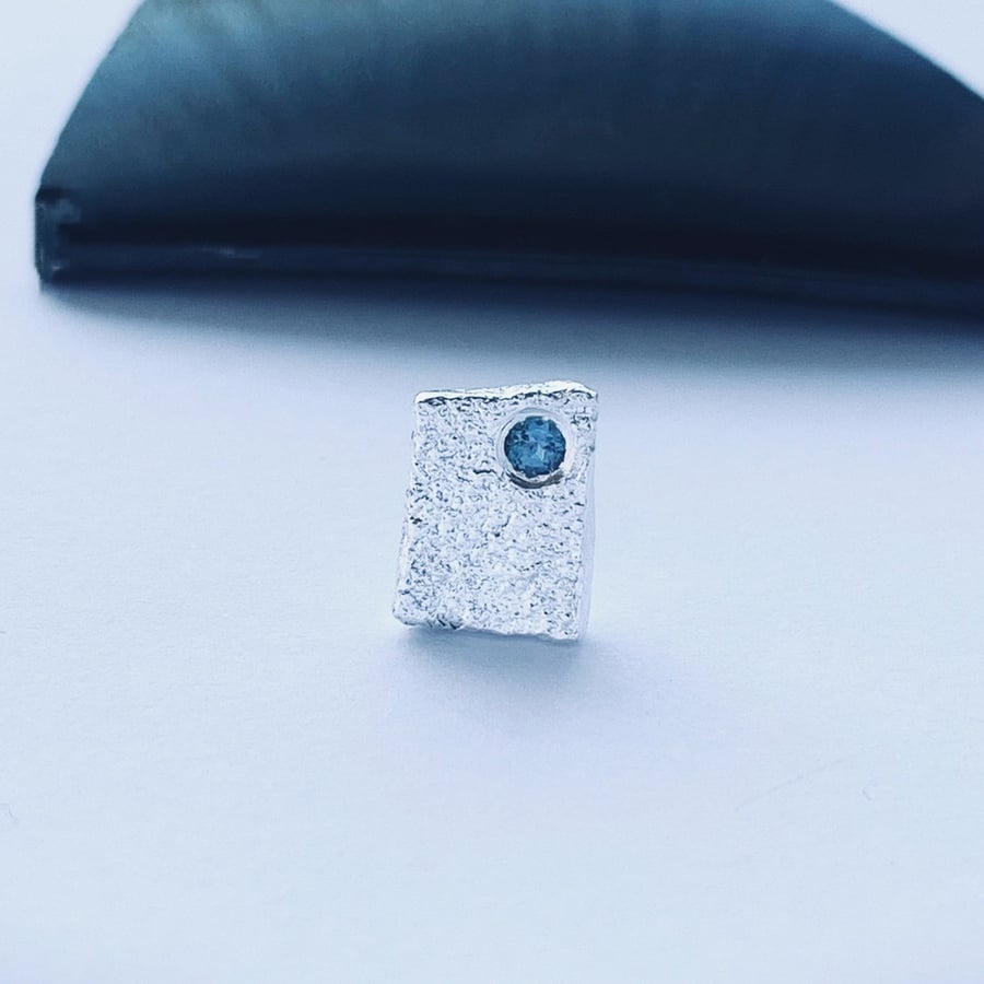 Recycled Sterling Silver Single Topaz Square Man Stud Earring